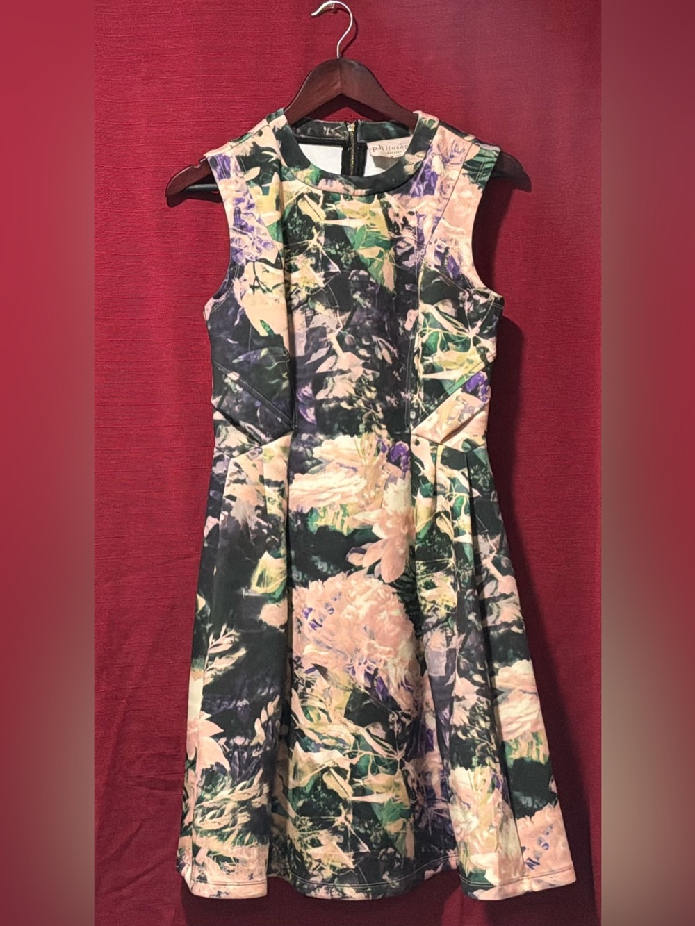 Philosophy Sleeveless Floral A-Line Dress in Navy, Blush & Green
